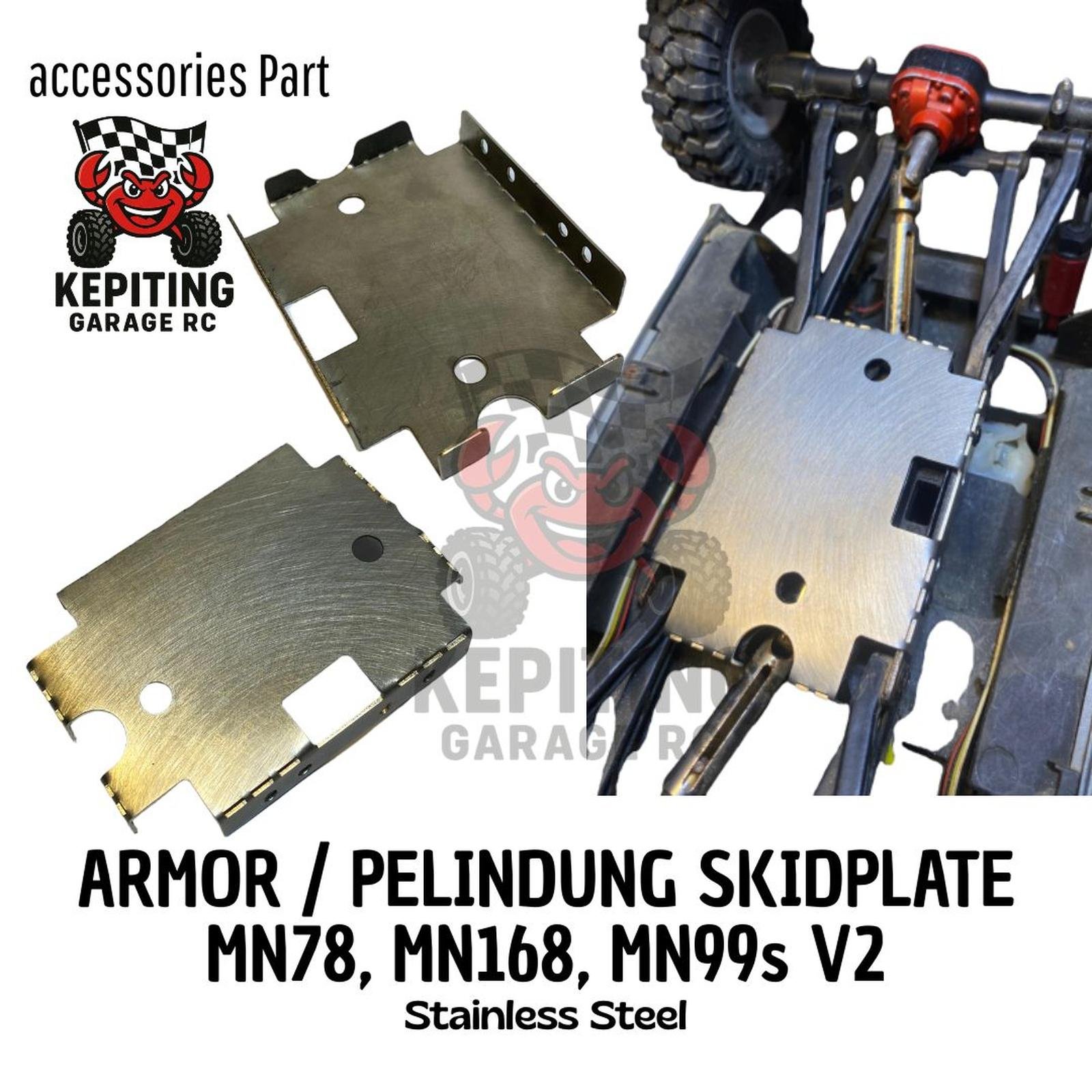 Armor / Pelindung Skidplate MN78, MN168, MN99S V2 Stainless Steel