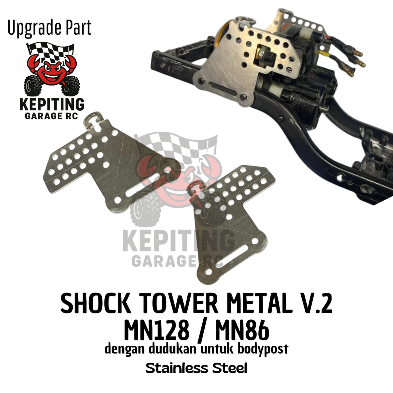 Shock Tower V2 MN128 MN86 Stainless Steel (Dengan Dudukan untuk Bodypost)